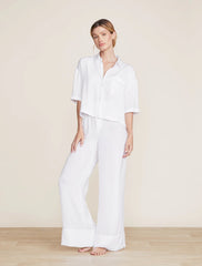 Washed Satin Piped Wide Leg Pant