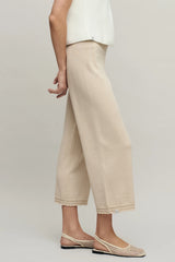 Heathered Cotton Tulip Pointelle Trim Crop Pant