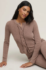 CozyChic Ultra Lite® Pointelle Rib Ruffle Front Cardigan