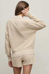 Heathered Cotton Tulip Pointelle Collared Pullover
