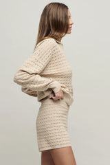 Heathered Cotton Tulip Pointelle Collared Pullover