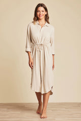Linen Blend Cinched Shirtdress