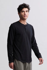Malibu Collection® Long Sleeve Henley With Woven Detail