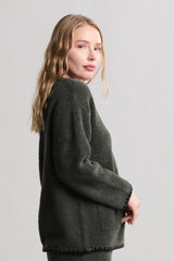 CozyChic® Blanket Stitch Cardigan with Detachable Scarf