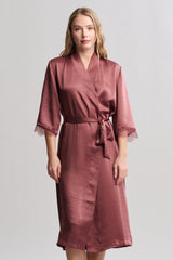 Liquid Satin Lace Kimono Robe