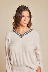 CozyChic Lite® V Neck Pointelle Pullover