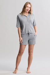 CozyChic Ultra Lite® Contrast Scallop Short Sleeve Shirt and Short Set