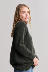 CozyChic® Ribbed Sweater with Blanket Stitch