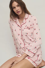 Malibu Collection® Ultra Soft Jersey Womens Cherry Print Pajama Set