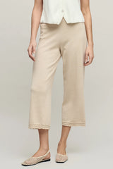 Heathered Cotton Tulip Pointelle Trim Crop Pant