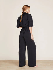 Washed Satin Piped Wide Leg Pant