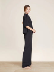 Washed Satin Piped Wide Leg Pant