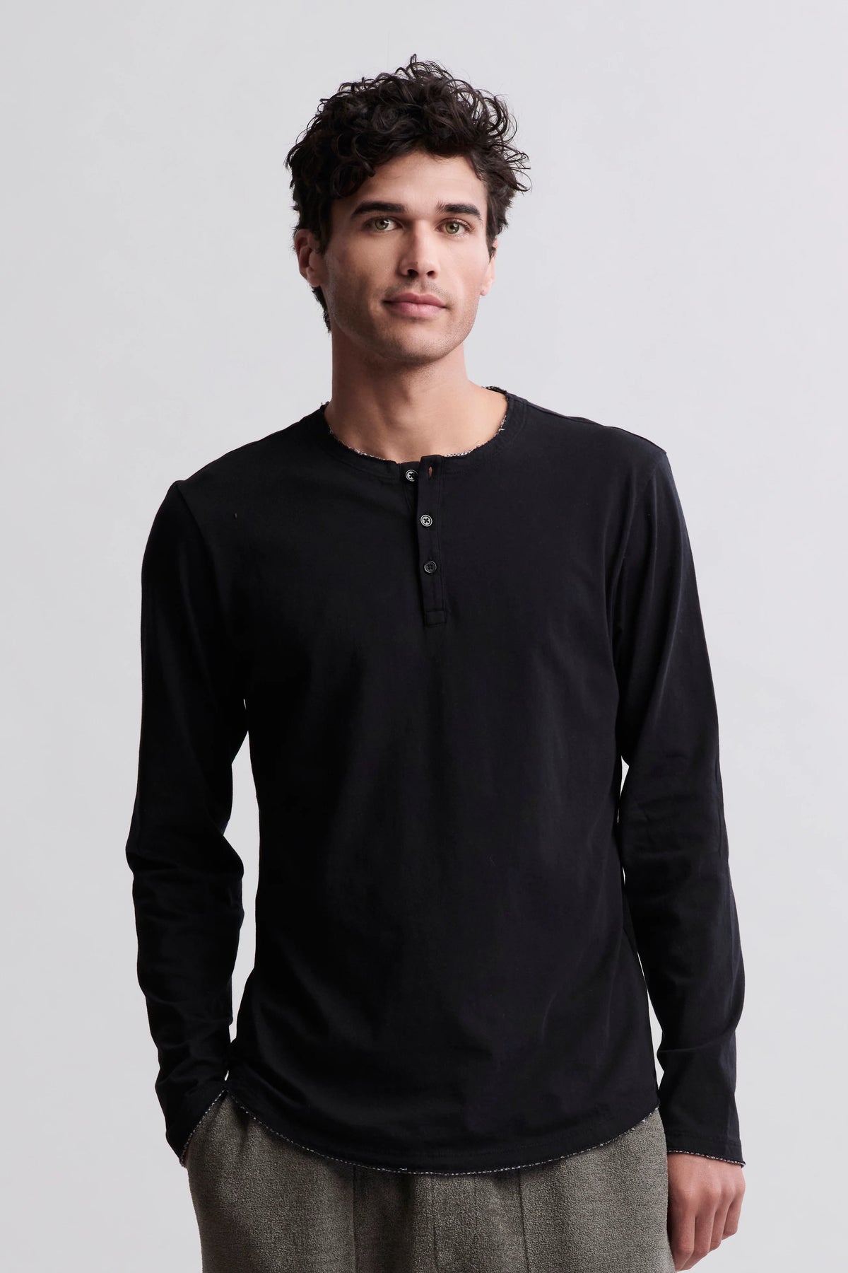 Malibu Collection® Long Sleeve Henley With Woven Detail