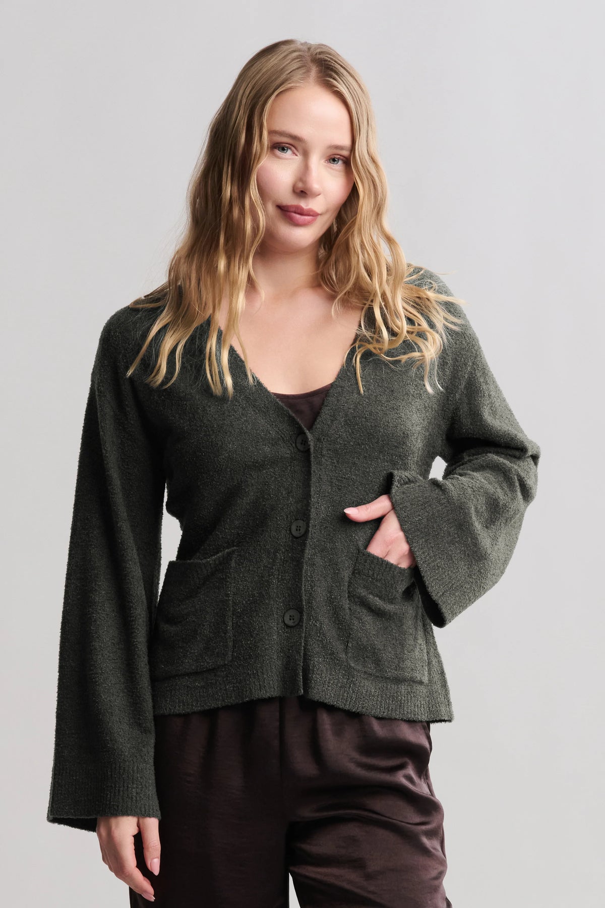 CozyChic Lite® Wide Sleeve Button Front Cardigan