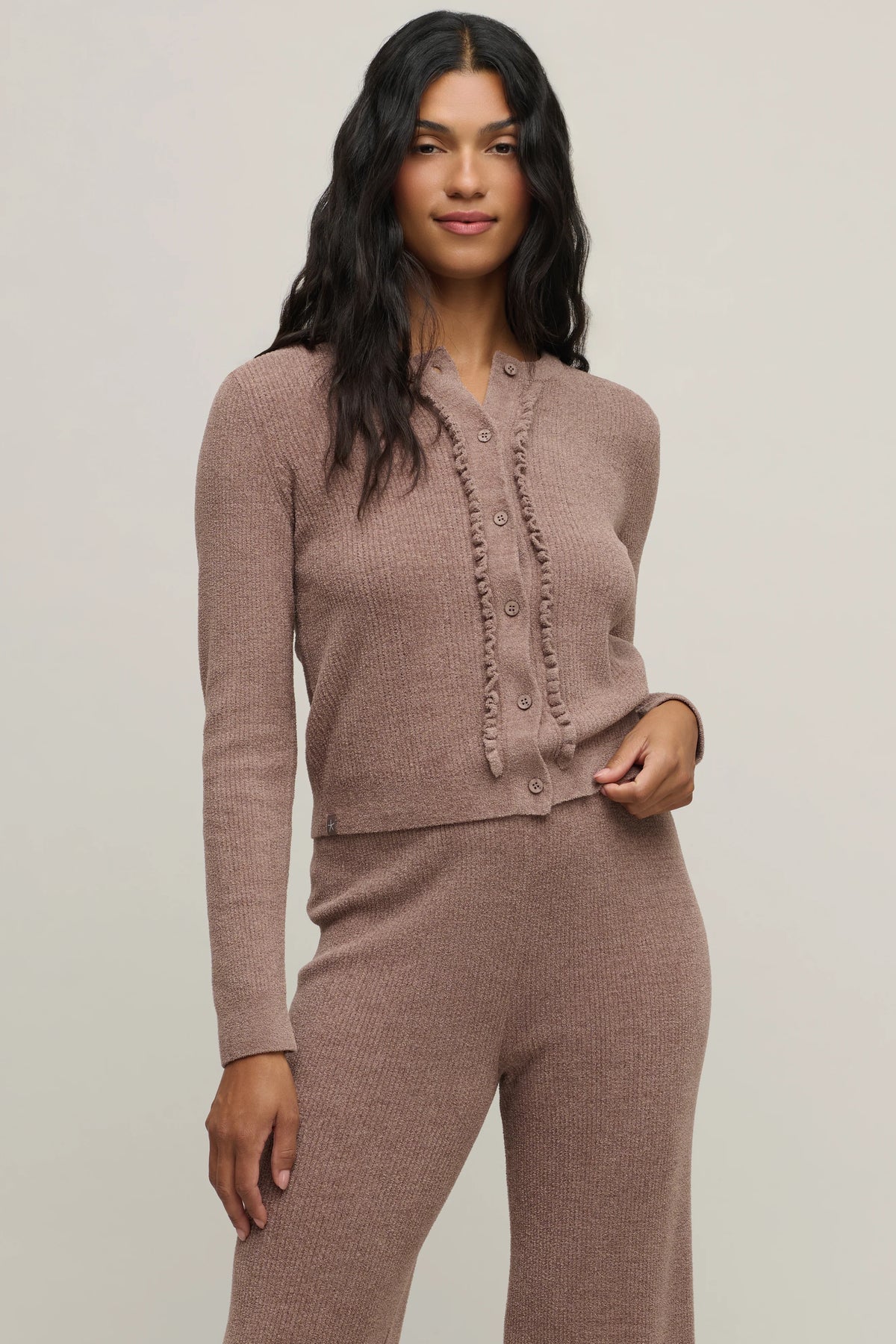 CozyChic Ultra Lite® Pointelle Rib Ruffle Front Cardigan