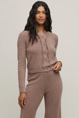 CozyChic Ultra Lite® Pointelle Rib Ruffle Front Cardigan