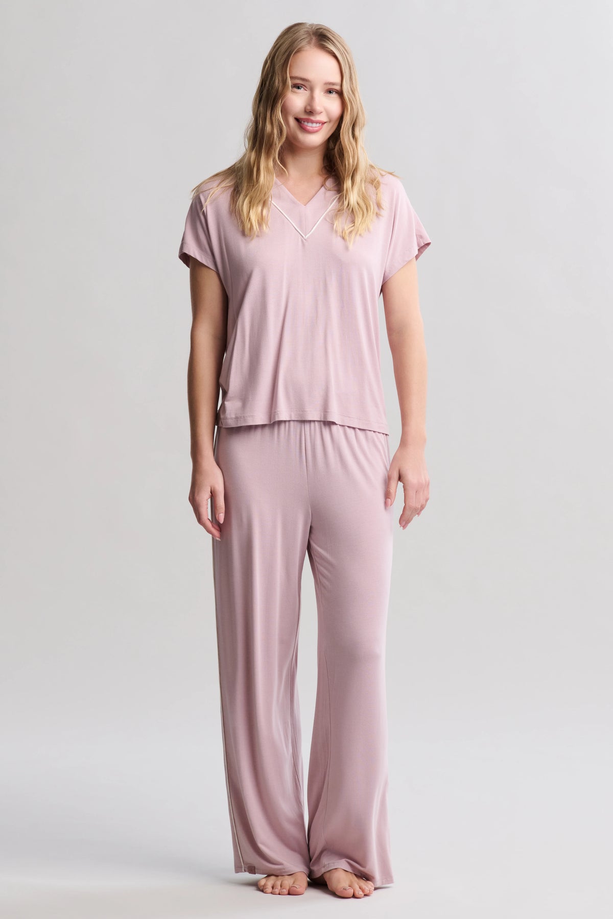 Luxe Milk Jersey® Piped Short Sleeve Pant Set