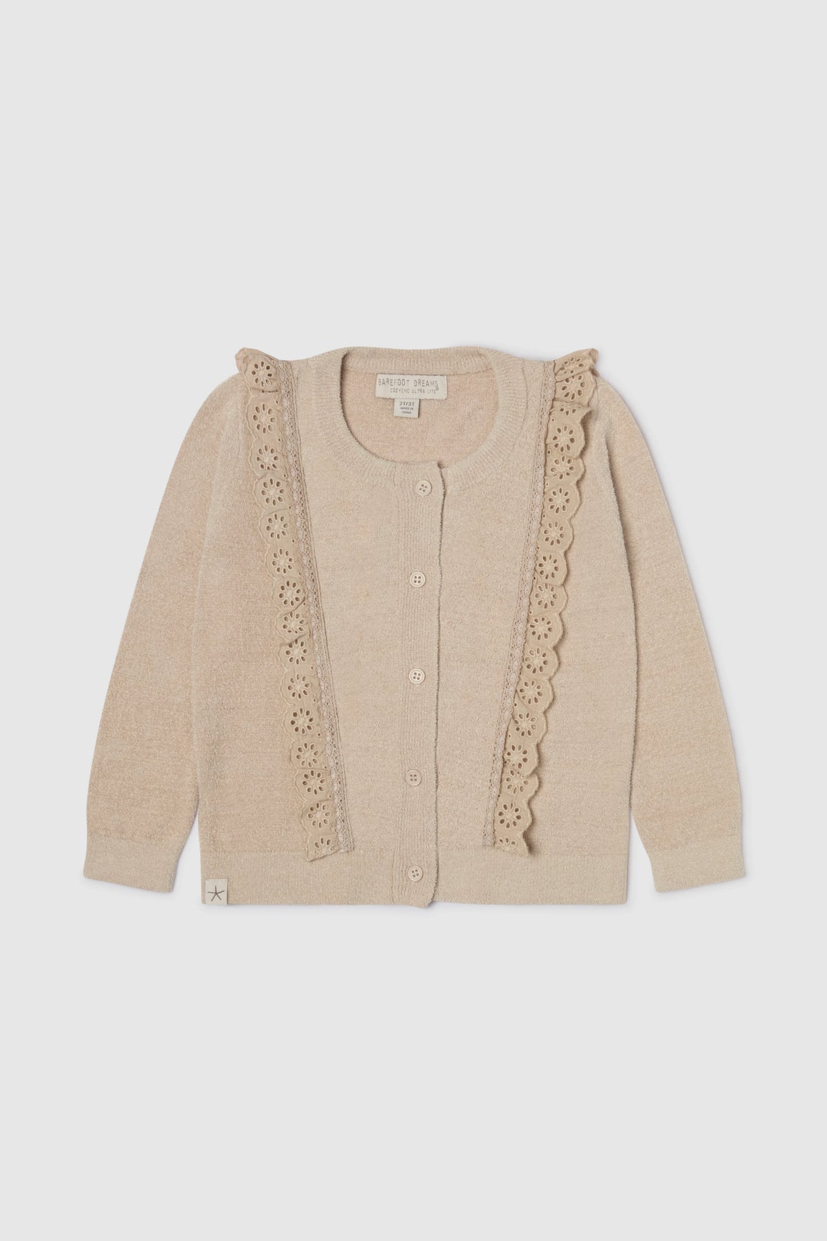CozyChic Ultra Lite® Toddler Cardigan with Cotton Eyelet Ruffle