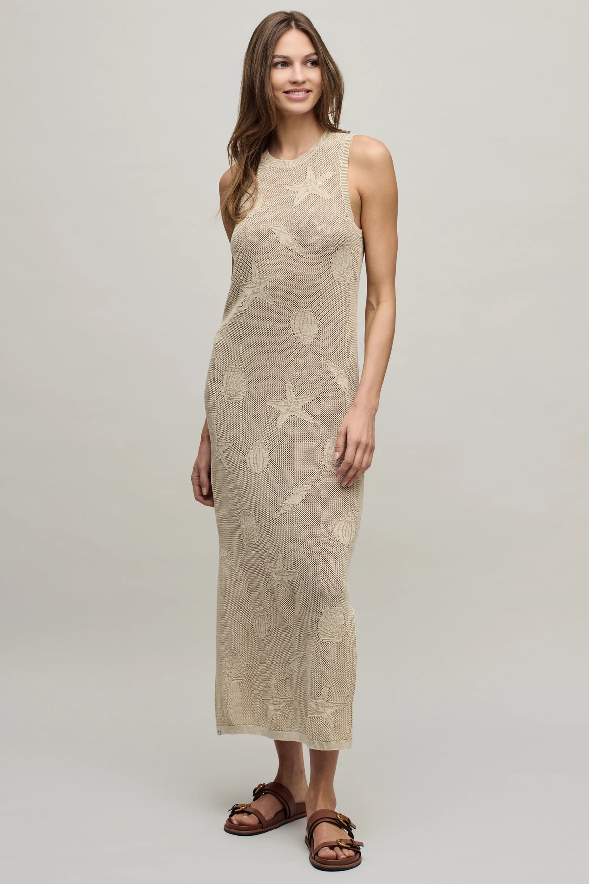 Sunbleached Shell Motif Crew Midi Dress