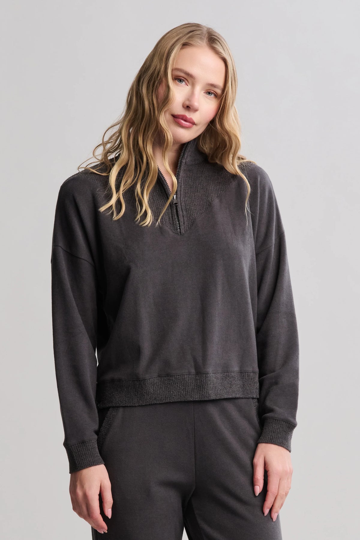 Brushed Fleece with CozyChic Ultra Lite® Rib 1/2 Zip Pullover
