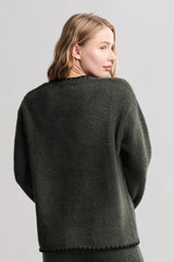 CozyChic® Blanket Stitch Cardigan with Detachable Scarf