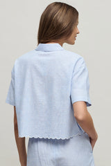 Linen Blend Stripe Shirt with Scallop