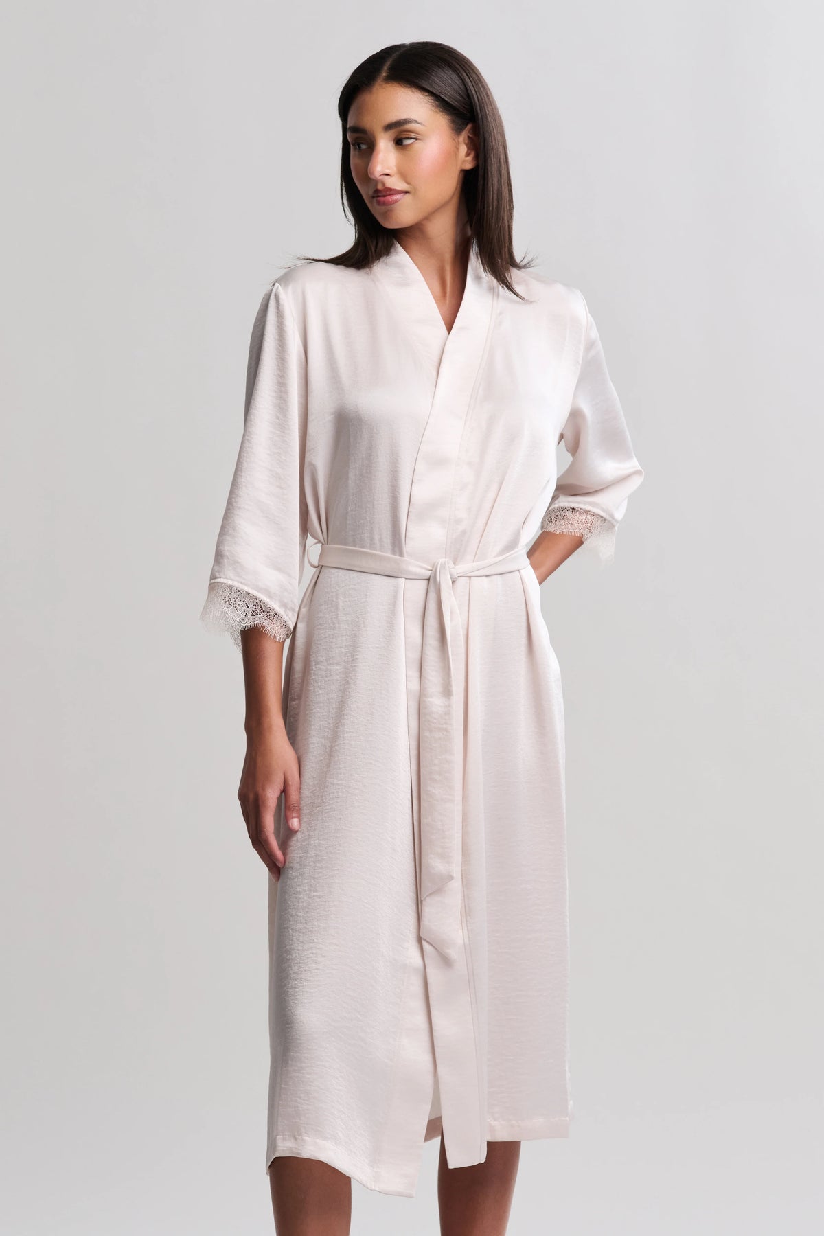 Liquid Satin Lace Kimono Robe