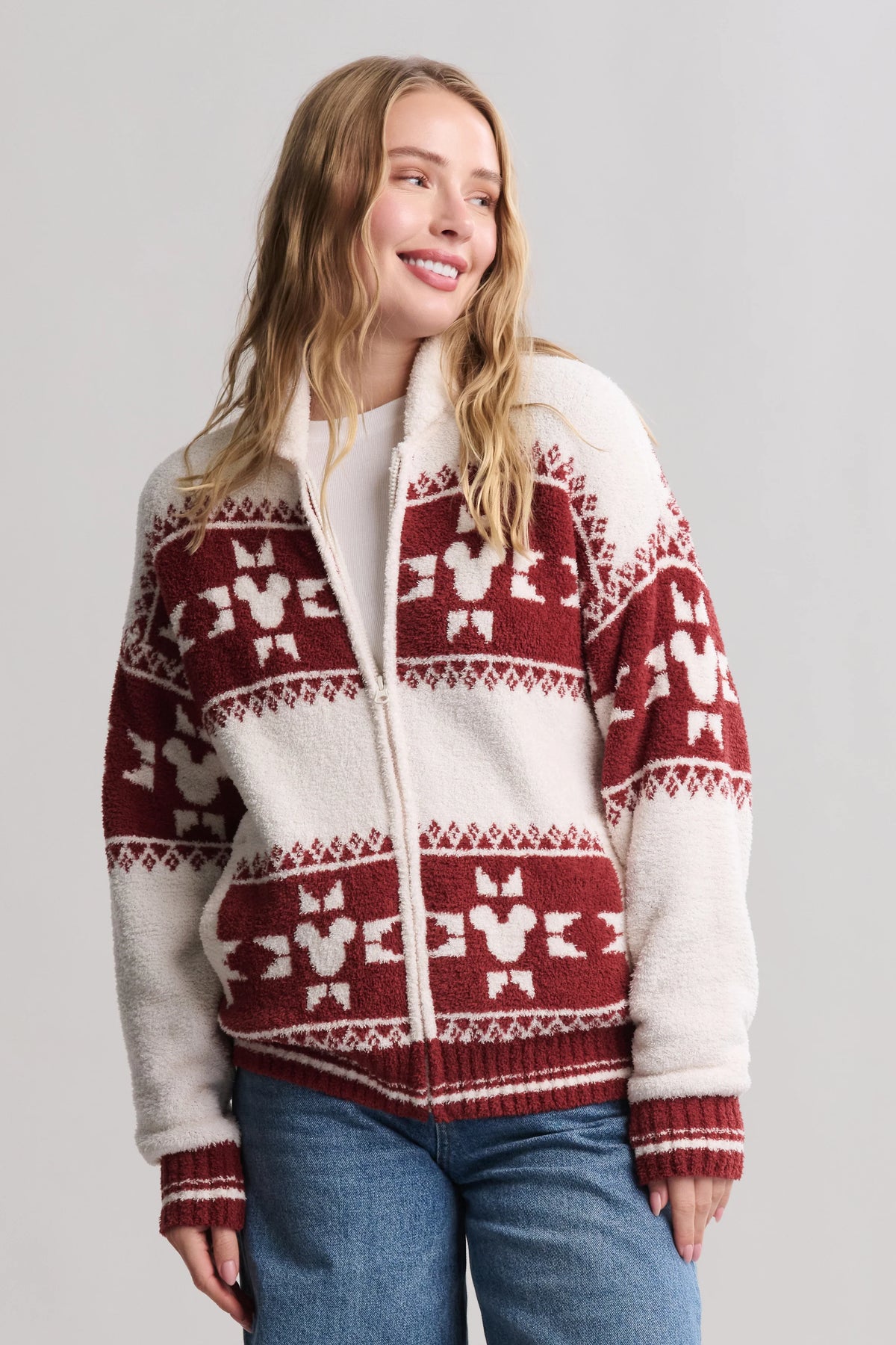 CozyChic® Unisex Disney Mickey Fair Isle Zip Sweater