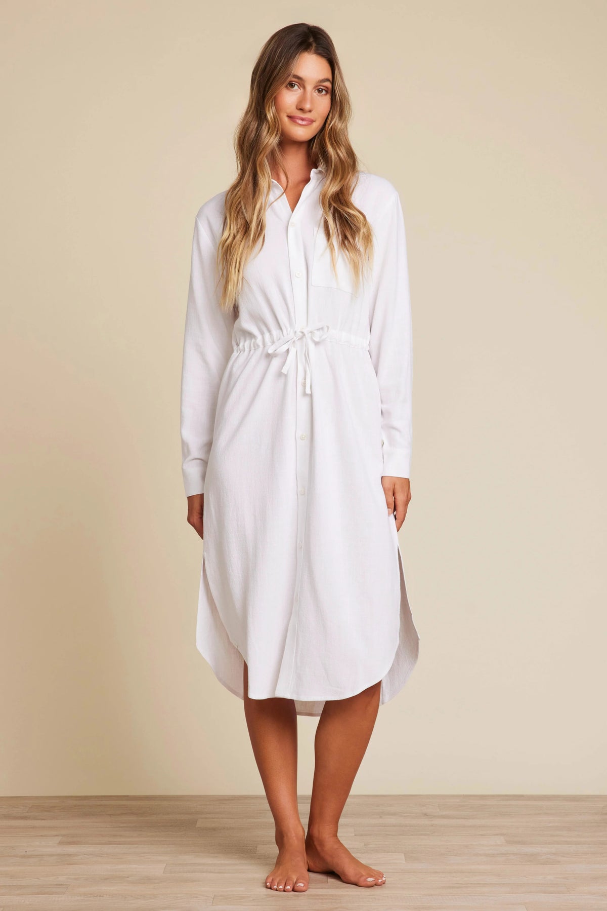 Linen Blend Cinched Shirtdress